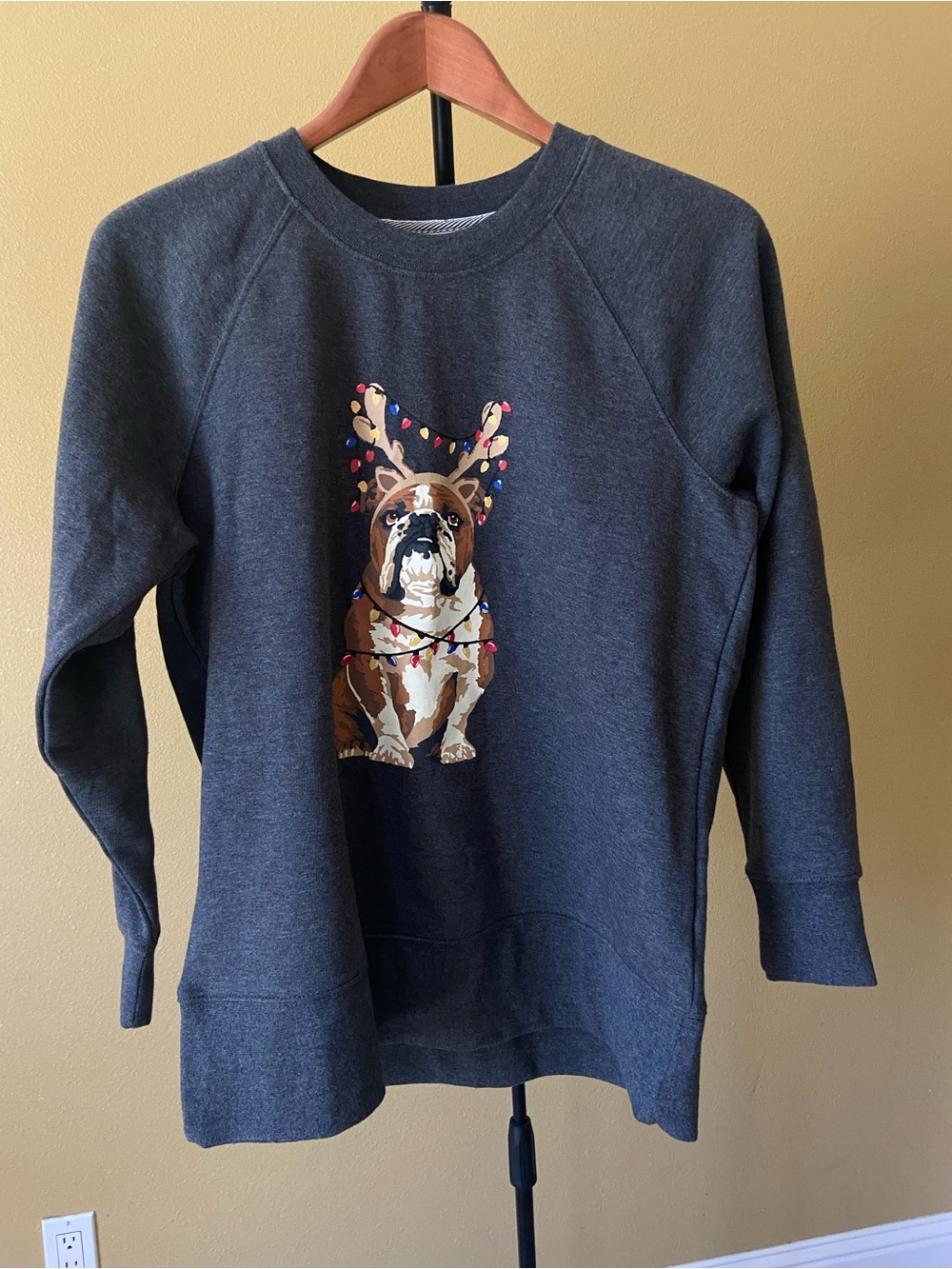 Style & Co Charcoal Crewneck Sweatshirt with Bull Dog Graphic size XS